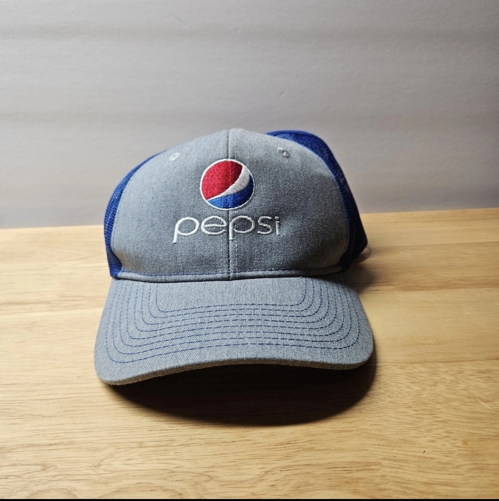 Pepsi Snapback Trucker Hat Blue Embroidered Mesh Back Port Authority